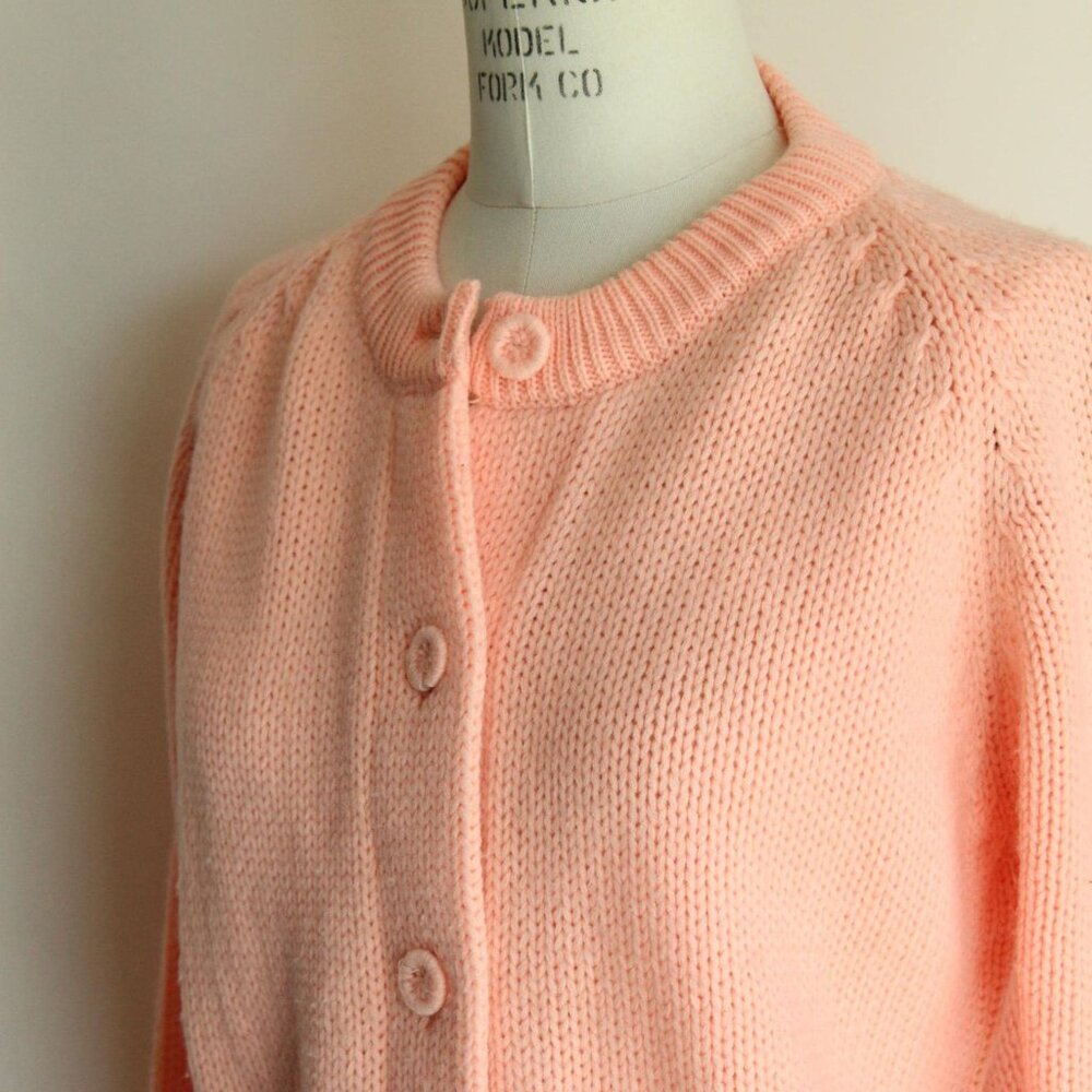 Vintage 1960s Sweater, Full Fashioned Orange Knit Cardigan - Picture 7 of 10